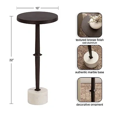 Kirkland's Marble And Black Metal Round Accent Table In Black