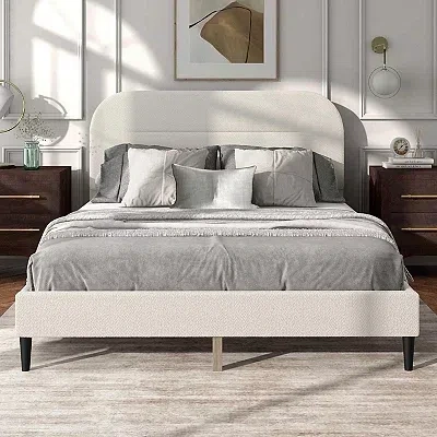 Kirkland's Boucle Upholstered Sara Queen Bed In White