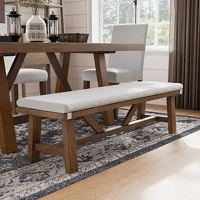 Kirkland's Upholstered Rustic Wood Katie Dining Bench In Multi