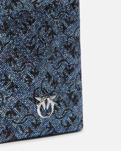 Pinko Pochette À Bandoulière En Cuir À Strass Pour Smartphone In Silver