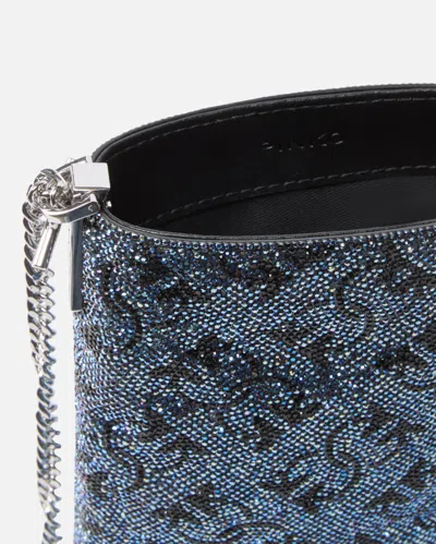 Pinko Pochette À Bandoulière En Cuir À Strass Pour Smartphone In Silver