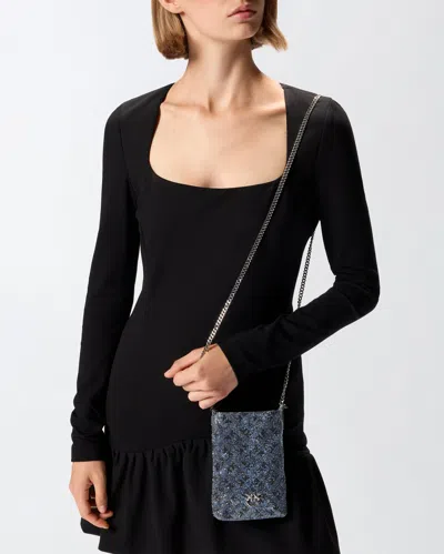 Pinko Pochette À Bandoulière En Cuir À Strass Pour Smartphone In Silver