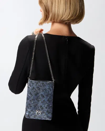 Pinko Pochette À Bandoulière En Cuir À Strass Pour Smartphone In Silver