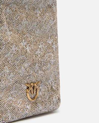 Pinko Pochette À Bandoulière En Cuir À Strass Pour Smartphone In Gold