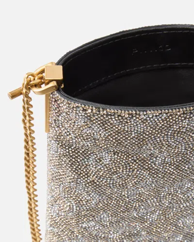 Pinko Pochette À Bandoulière En Cuir À Strass Pour Smartphone In Gold