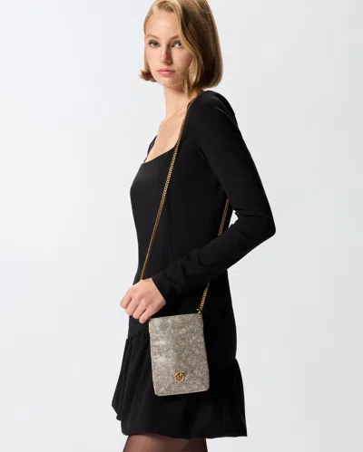 Pinko Pochette À Bandoulière En Cuir À Strass Pour Smartphone In Gold