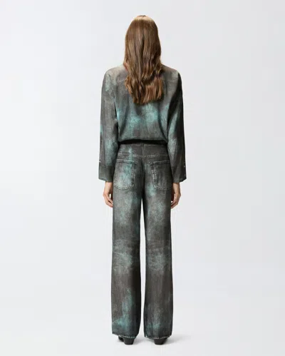 Pinko Pantaloni Wide-leg Con Stampa Trompe-l'ail In Gray