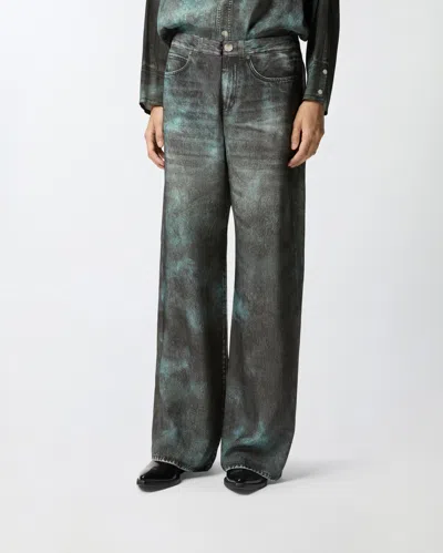 Pinko Pantaloni Wide-leg Con Stampa Trompe-l'ail In Gray