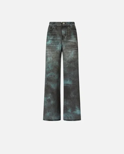 Pinko Pantaloni Wide-leg Con Stampa Trompe-l'ail In Gray