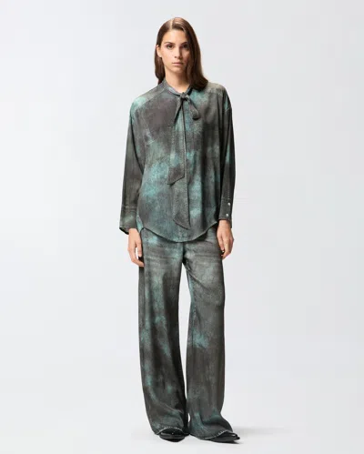 Pinko Camicia Con Stampa Trompe-l'ail E Collo A Fusciacca In Green