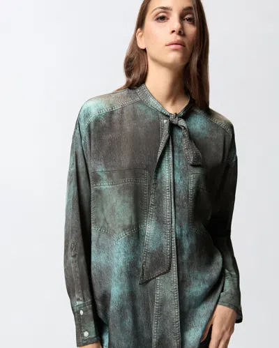 Pinko Camicia Con Stampa Trompe-l'ail E Collo A Fusciacca In Green