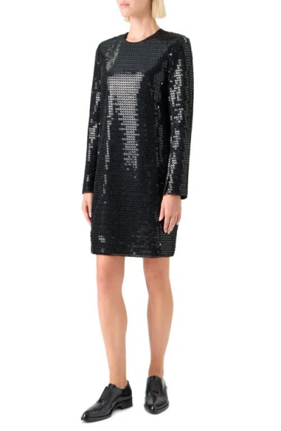 Akris Corded Sequin Short Cocktail Dress In Black