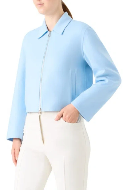 Akris Harmony Cropped Cashmere Zip Front Jacket In Blue