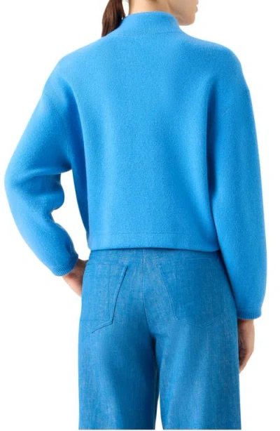 Akris Cashmere Piqué Crop Zip-up Cardigan In Blue