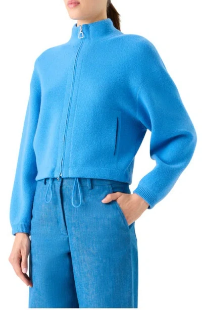 Akris Cashmere Piqué Crop Zip-up Cardigan In Blue