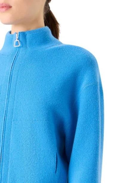 Akris Cashmere Piqué Crop Zip-up Cardigan In Blue
