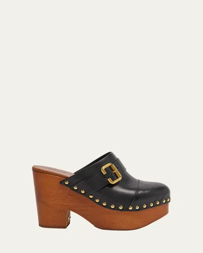 Chloé Jeannette Leather Platform Clogs In Black