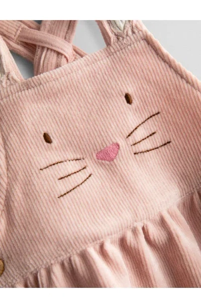 Jojo Maman Bébé Jojo Maman Bebe Long Sleeve Pointelle Knit Bodysuit & Bunny Corduroy Pinafore Dress Set In Pink