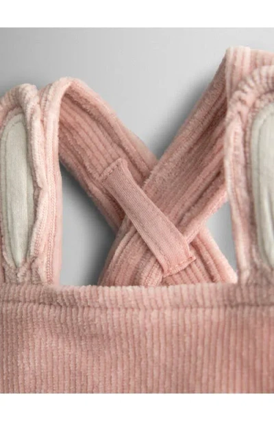 Jojo Maman Bébé Jojo Maman Bebe Long Sleeve Pointelle Knit Bodysuit & Bunny Corduroy Pinafore Dress Set In Pink