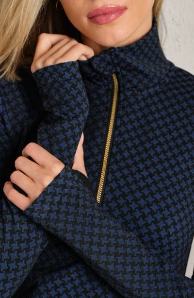 Rhone Houndstooth Seamless Half-zip Pullover In Blue