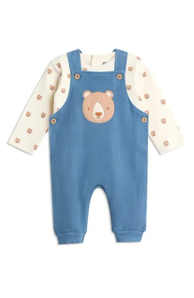 Jojo Maman Bébé Jojo Maman Bebe Long Sleeve Bodysuit & Bear Appliqué Waffle Knit Overalls Set In Blue