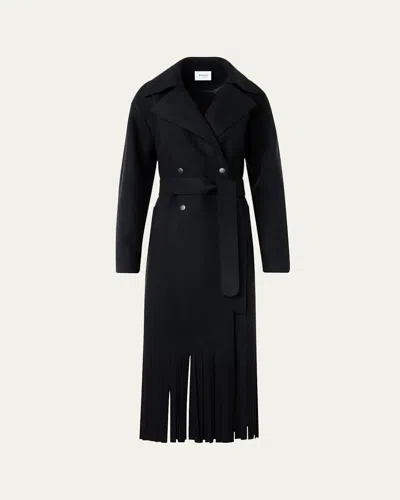 Akris Punto Fringed Wool Belted Maxi Trench Coat In Black