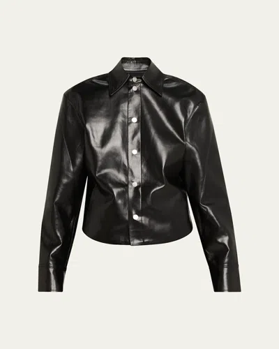Nanushka Bogna Long-sleeve Alt-leather Shirt In Black