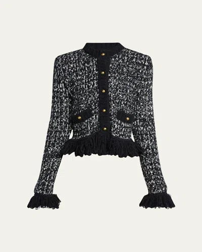 Moncler Fringe Button-front Cardigan In Gray