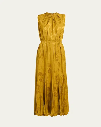 Etro Leafy Jacquard Sleeveless Midi Dress In Yellow