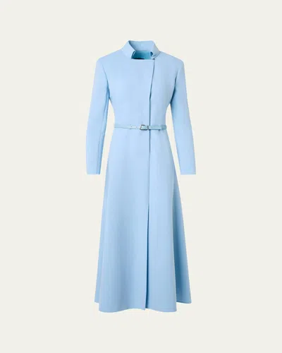 Akris Belted Wool Double-face Dress In Blue