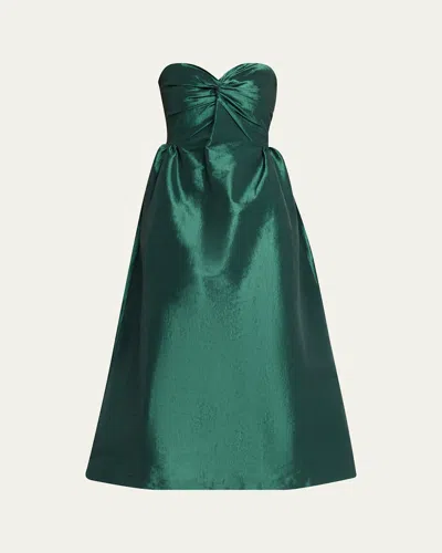 Kika Vargas Rose Twisted Strapless Taffeta Midi Dress In Green