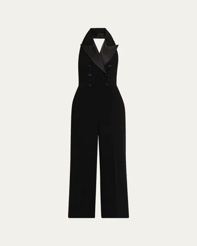 Sergio Hudson Double-breasted Pinstriped Twill Jumpsuit In Animal Print