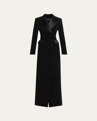 Sergio Hudson Double-breasted Satin-lapel Coat In Black