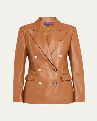 Ralph Lauren Camden Leather Double-breasted Jacket In Orange