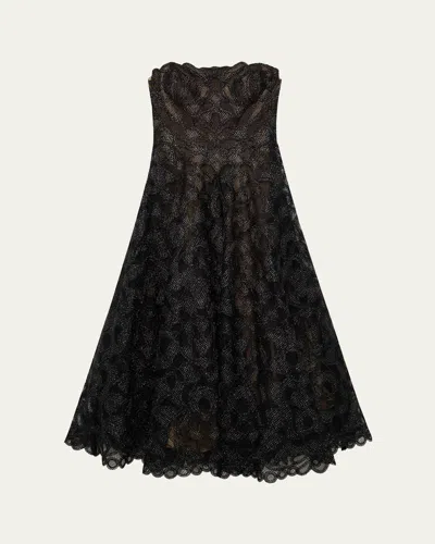 Simkhai Elvina Strapless Metallic Guipure Lace Maxi Dress In Black