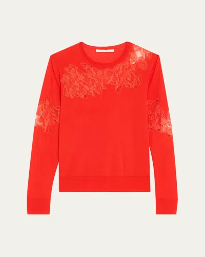 Jason Wu Collection Lace-inset Merino Wool Sweater In Red