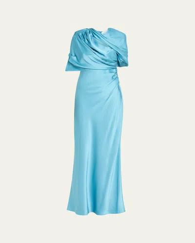 Stella Mccartney Women Light Blue Draped Satin Maxi Dress, S Luxury Dresses For Women Darveys