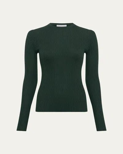 Gabriela Hearst Browning Rib Knit Cashmere-silk Crewneck Sweater In Green