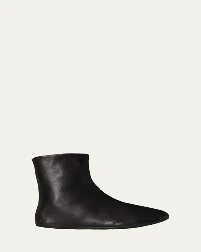 The Row Leather Ankle Boots Lined With Soft Shearling In Black