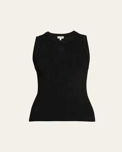 Loewe Anagram Embroidered Ribbed-knit Tank In Multi