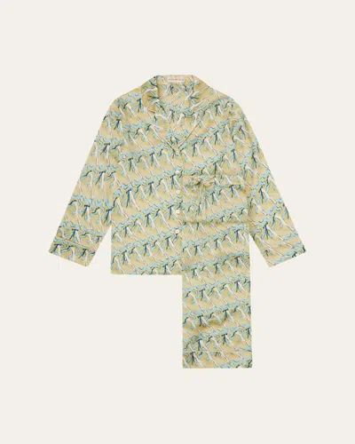 Olivia Von Halle Lila Loulou Printed Silk Satin Pajama Set In Yellow
