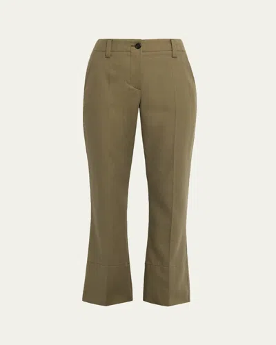 Brunello Cucinelli Linen Twill Kickflare Cigarette Pants In Green