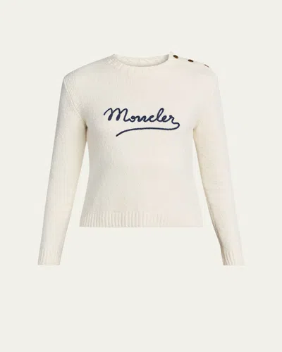 Moncler Embroidered Logo Crop Crewneck Sweater In Neutral