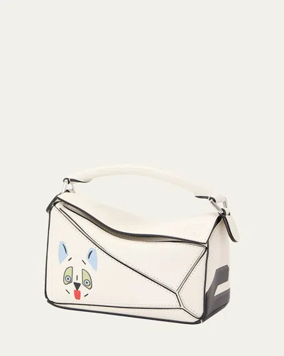 Loewe X Louis Wain Puzzle Futurist Cats Top-handle Bag In Leather In White