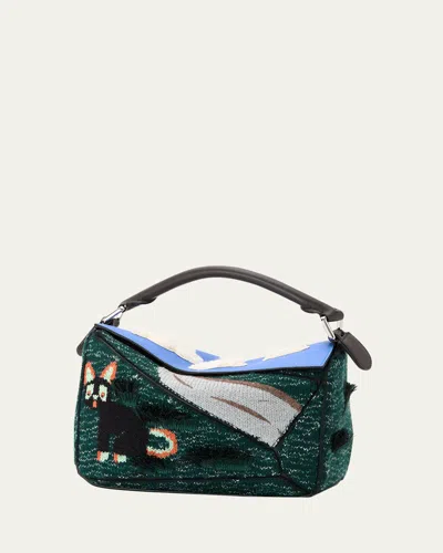 Loewe X Louis Wain Puzzle Futurist Cats Knit Crossbody Bag In Multi