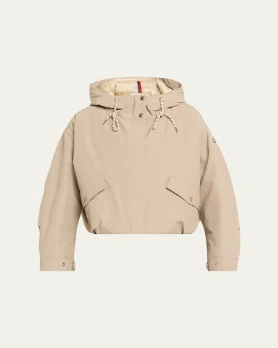 Moncler Eucalyptus Hooded Jacket Drawstring Front Pockets In Neutral
