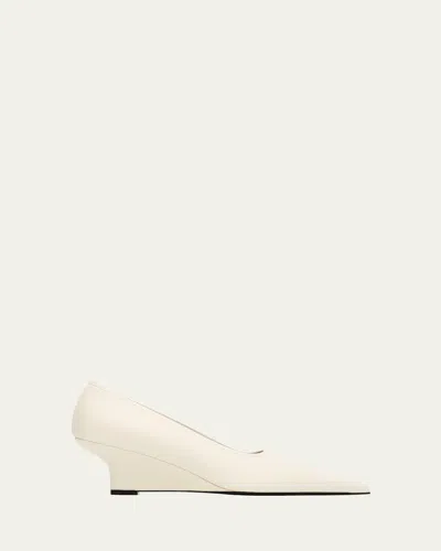 Totême Toteme Pointed Nappa Leather Wedge Pumps In White