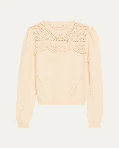 Ulla Johnson Lucette Openwork Crewneck Sweater In Neutral