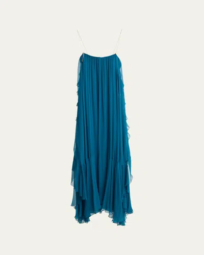 Chloé Chain-strap Organic Silk Mousseline Gown In Blue