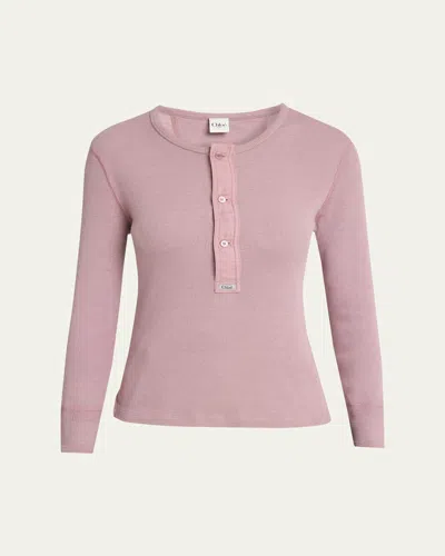 Chloé Fitted Henley Cotton Jersey Shirt Clothing In Pink